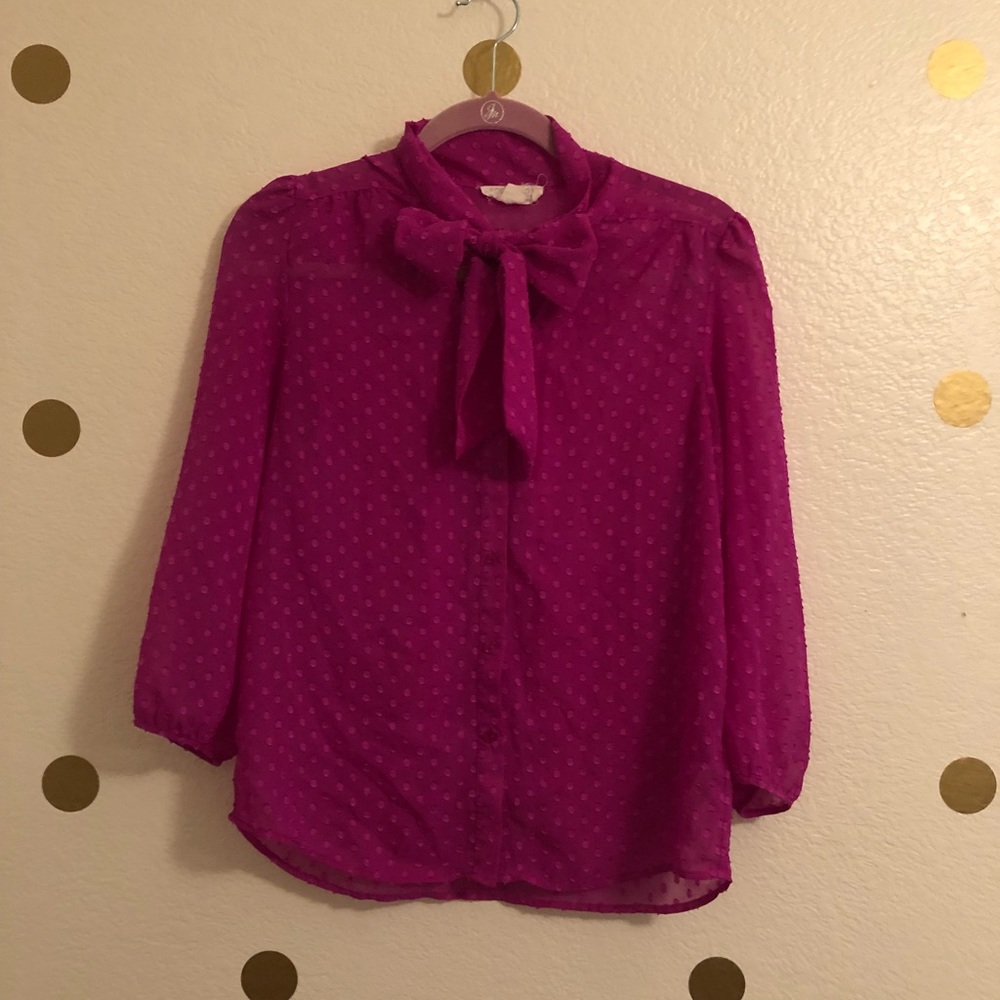 Forever 21 sheer polka dot 3/4 sleeve blouse Med